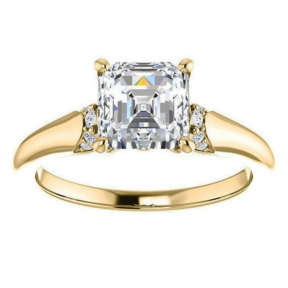 1.9Carat -7.0mm Asscher Moissanite Accented Engagement Ring - Picture 8 of 15